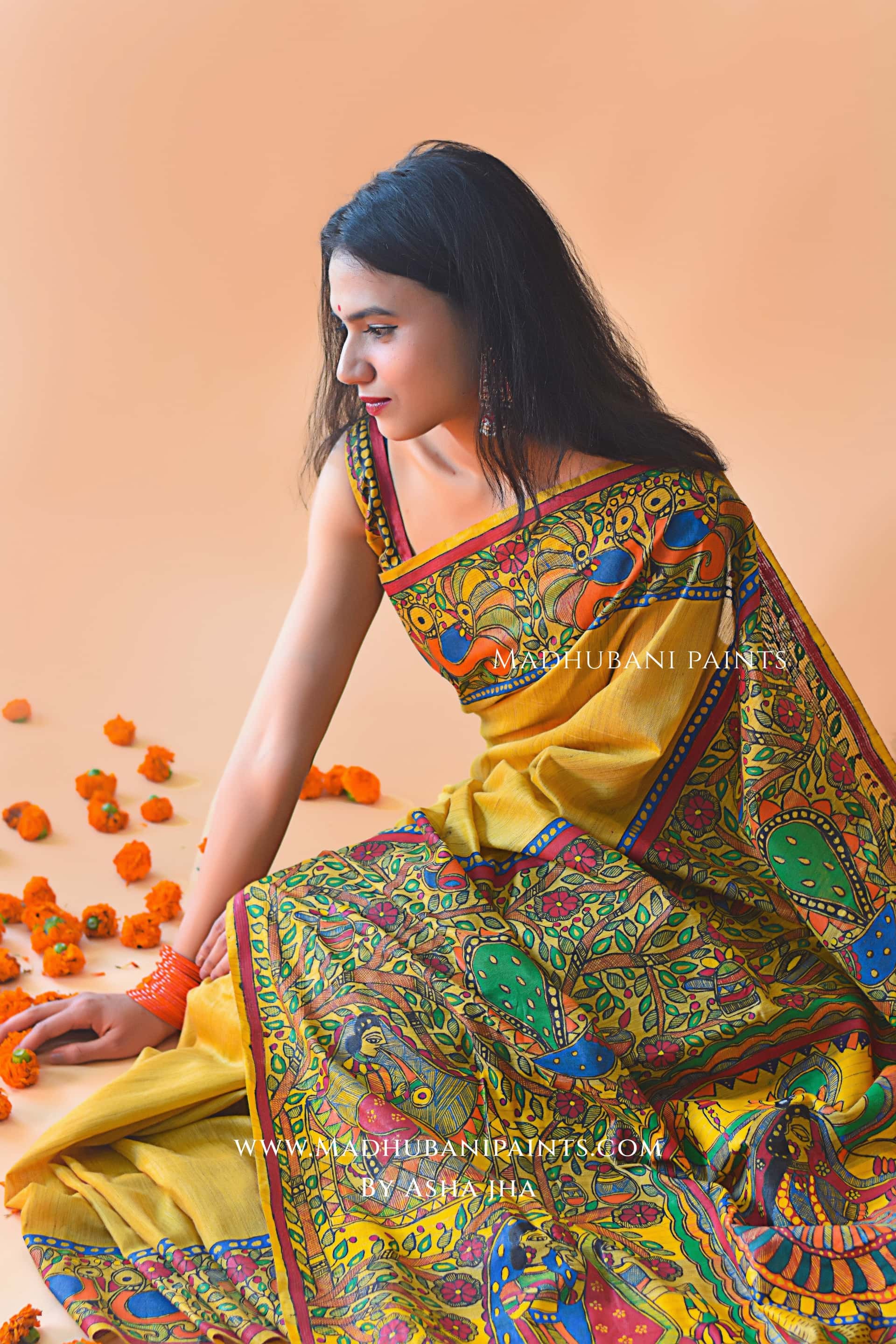 SOBHAN Hand-painted Madhubani Chanderi  Saree Blouse set