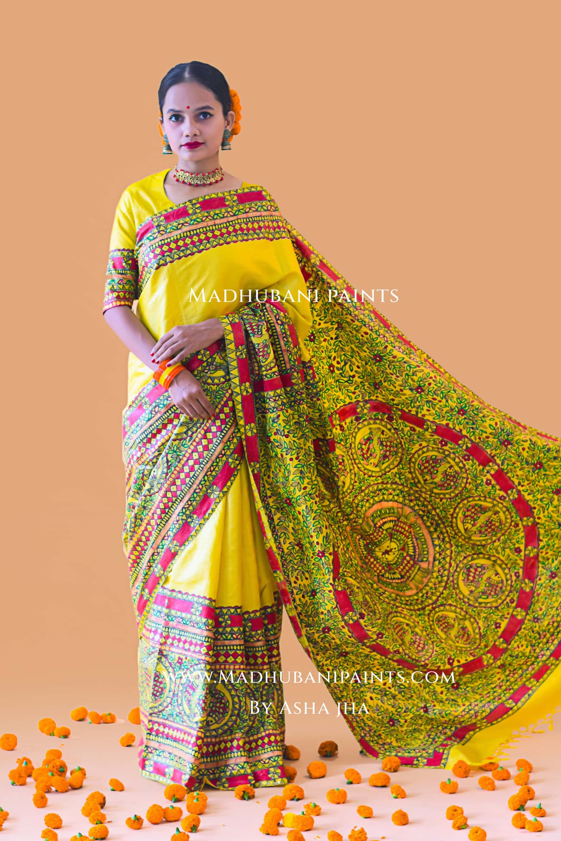 MATSYA SANGAM Hand-painted Madhubani Tussar Silk Saree