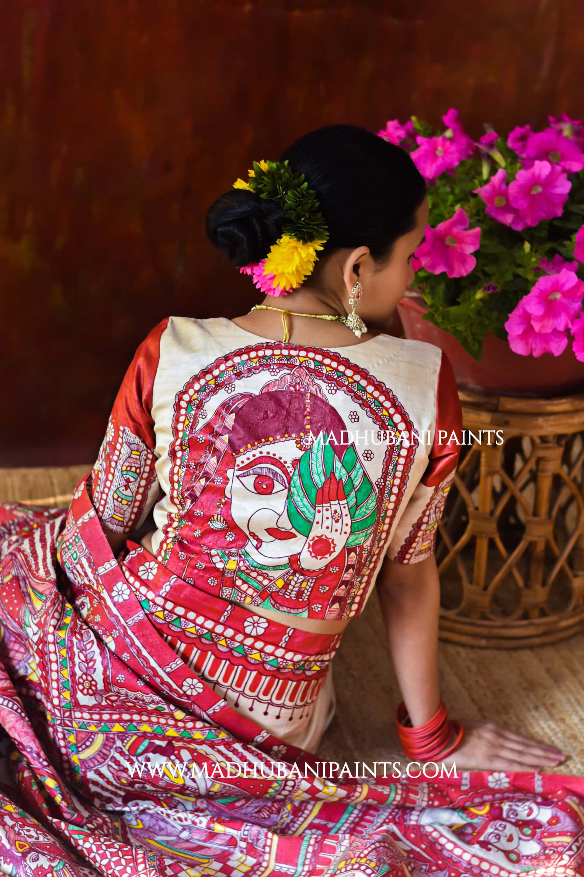 Bengali Bride Hand-painted Madhubani Tussar Silk Blouse