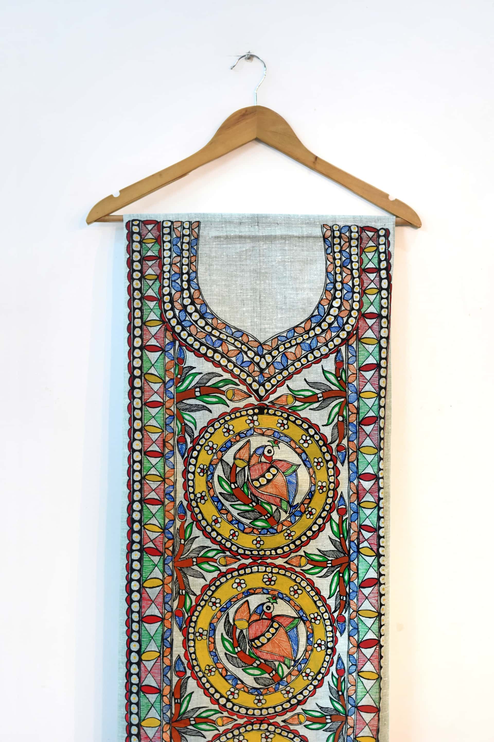 Peacock Hand-painted Madhubani Painting Cotton Unstitched Kurta