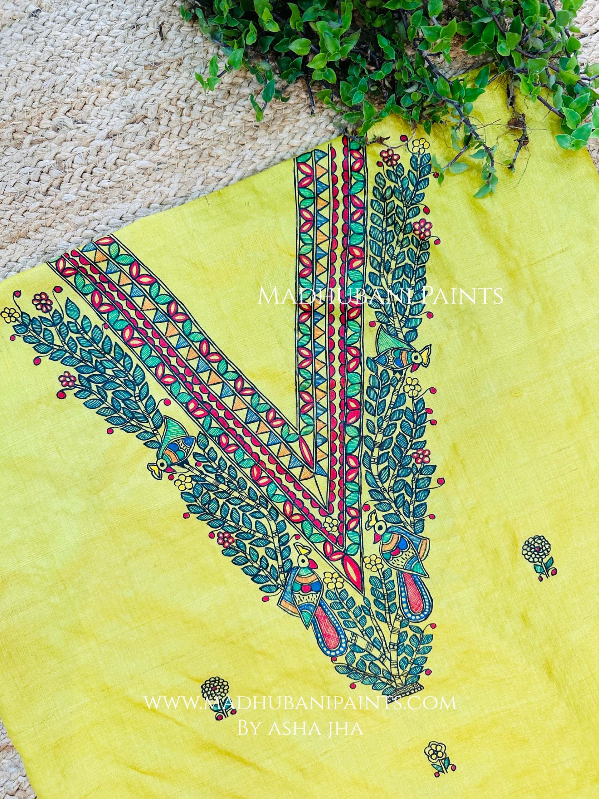 Kohbar Mayur Macchli Handpainted Unstitched Tussar Silk Kurta