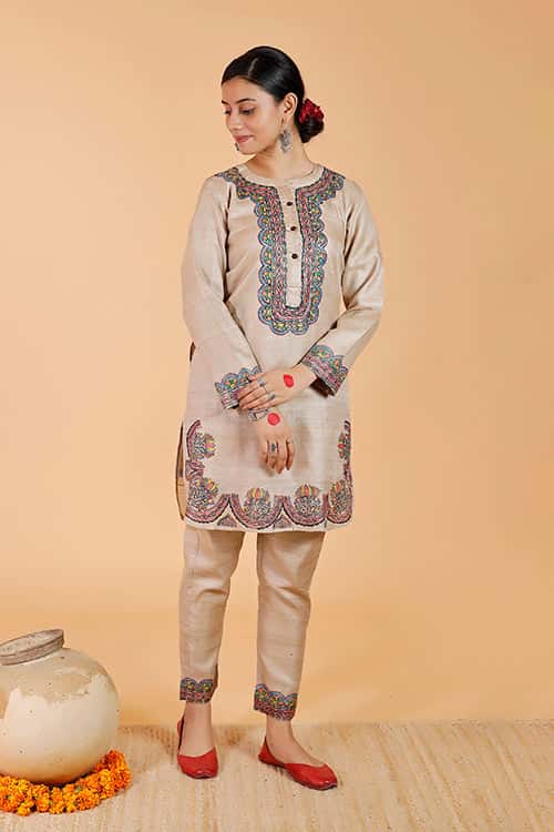 'Kamal Nain' Handpainted Madhubani Tussar Silk Pant