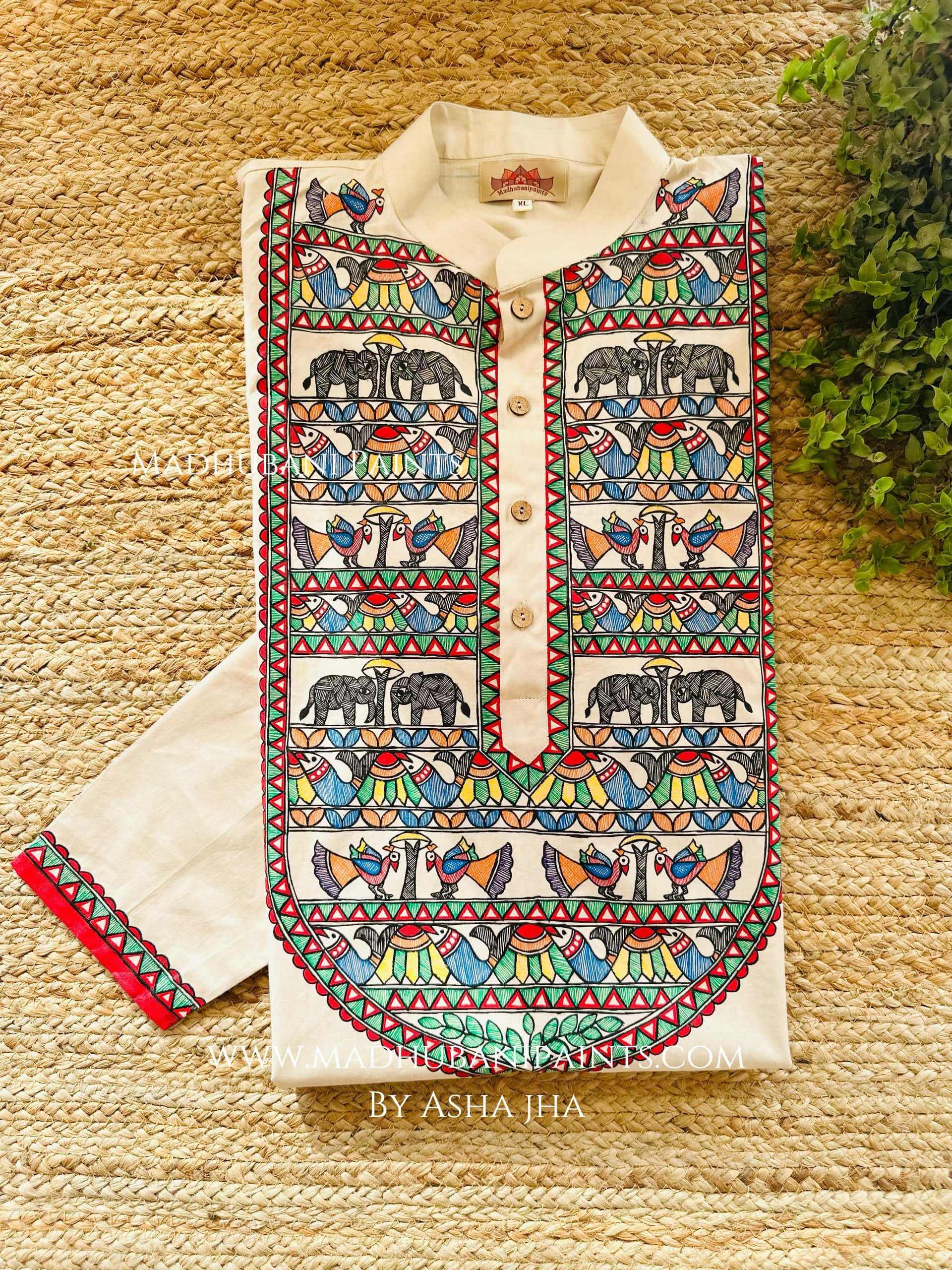 Hathi Mor Machli Hand-painted  Madhubani Men's Cotton Kurta