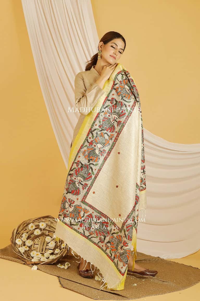 Matsya Madhubani Handpainted Pure Handloom Cotton Dupatta
