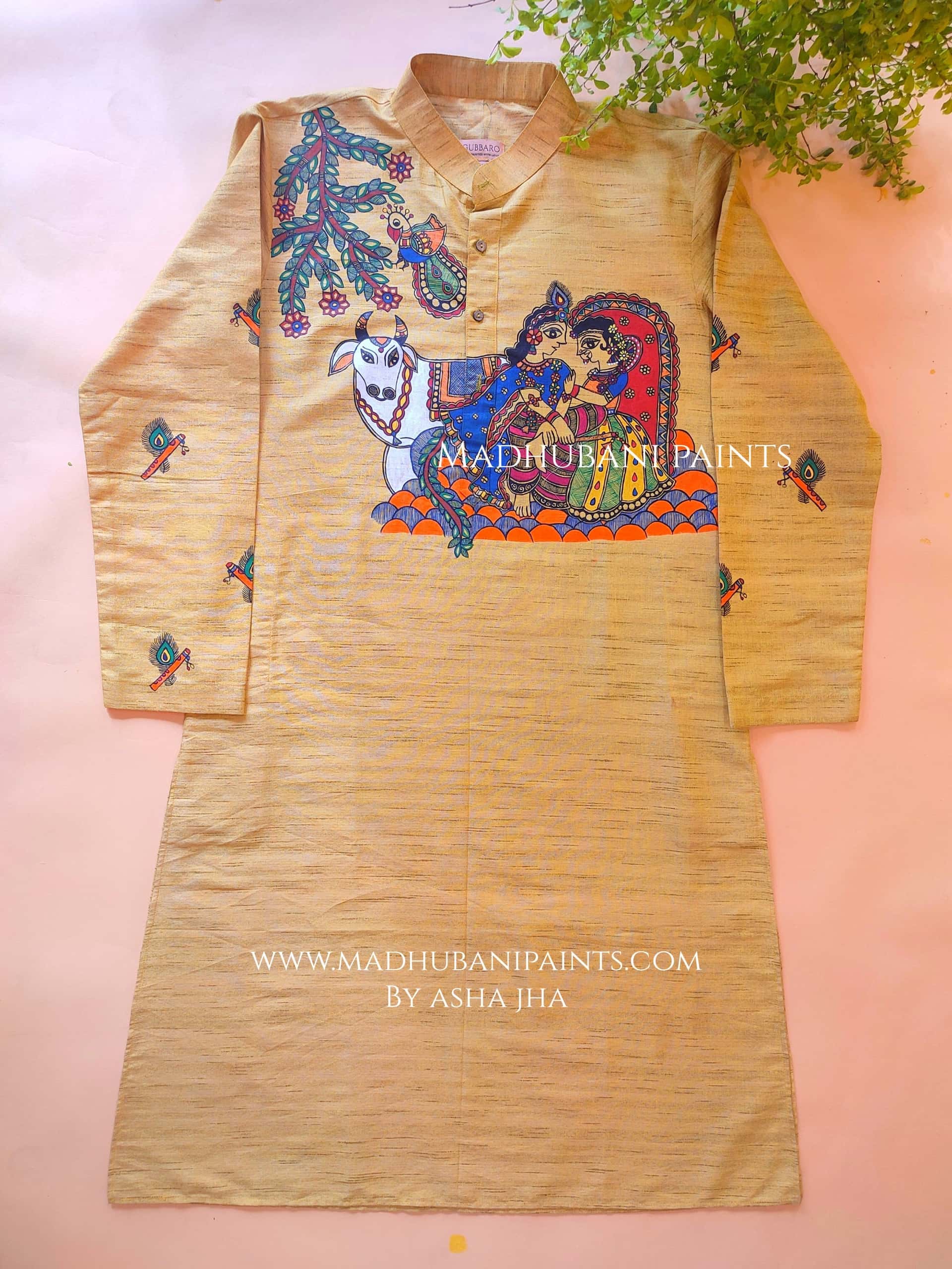 Radha Krishna Hand-painted Handloom Men's Cotton Kurta