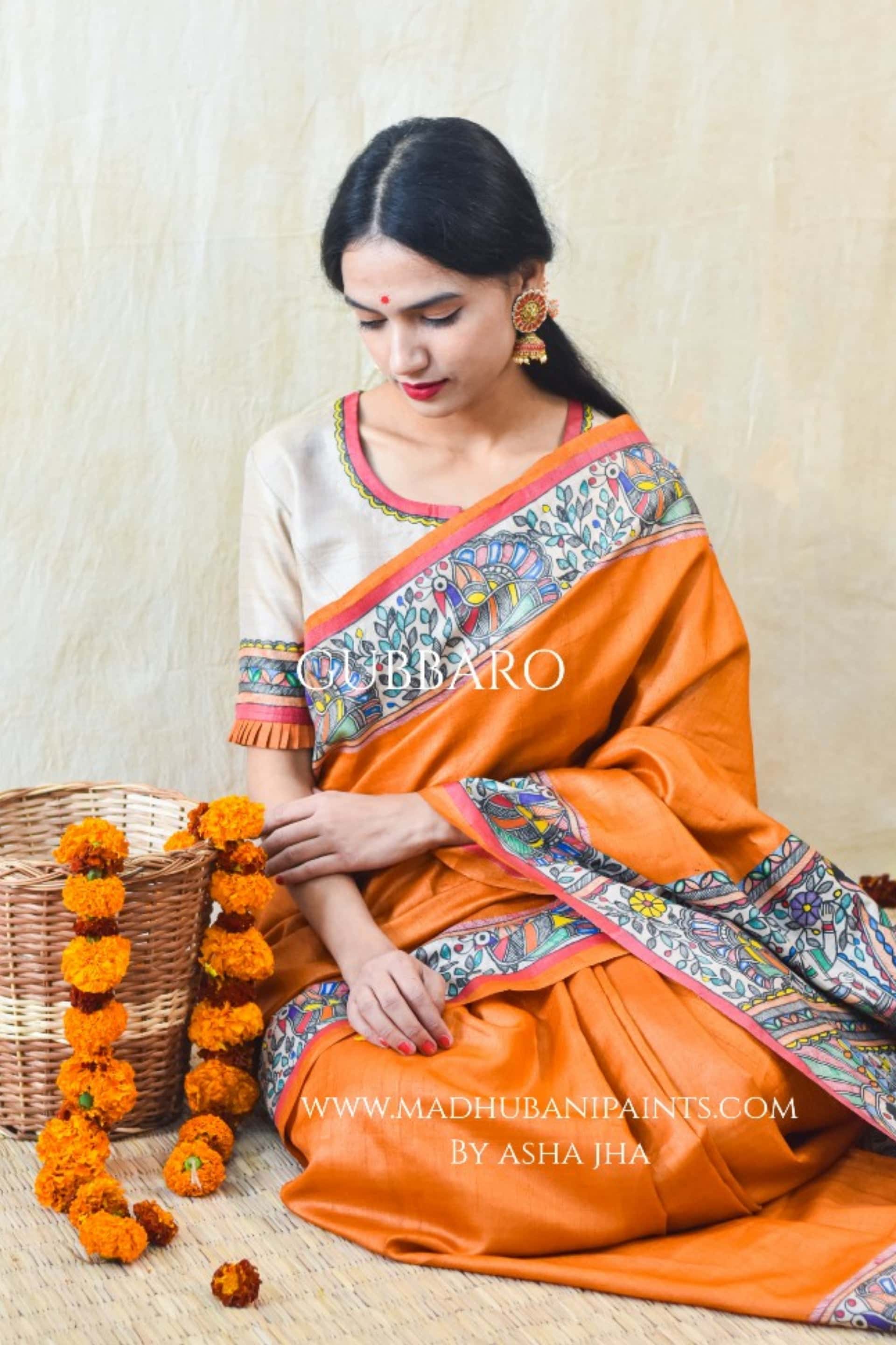'SITA RAM' Handpainted Madhubani Tussar Silk Saree