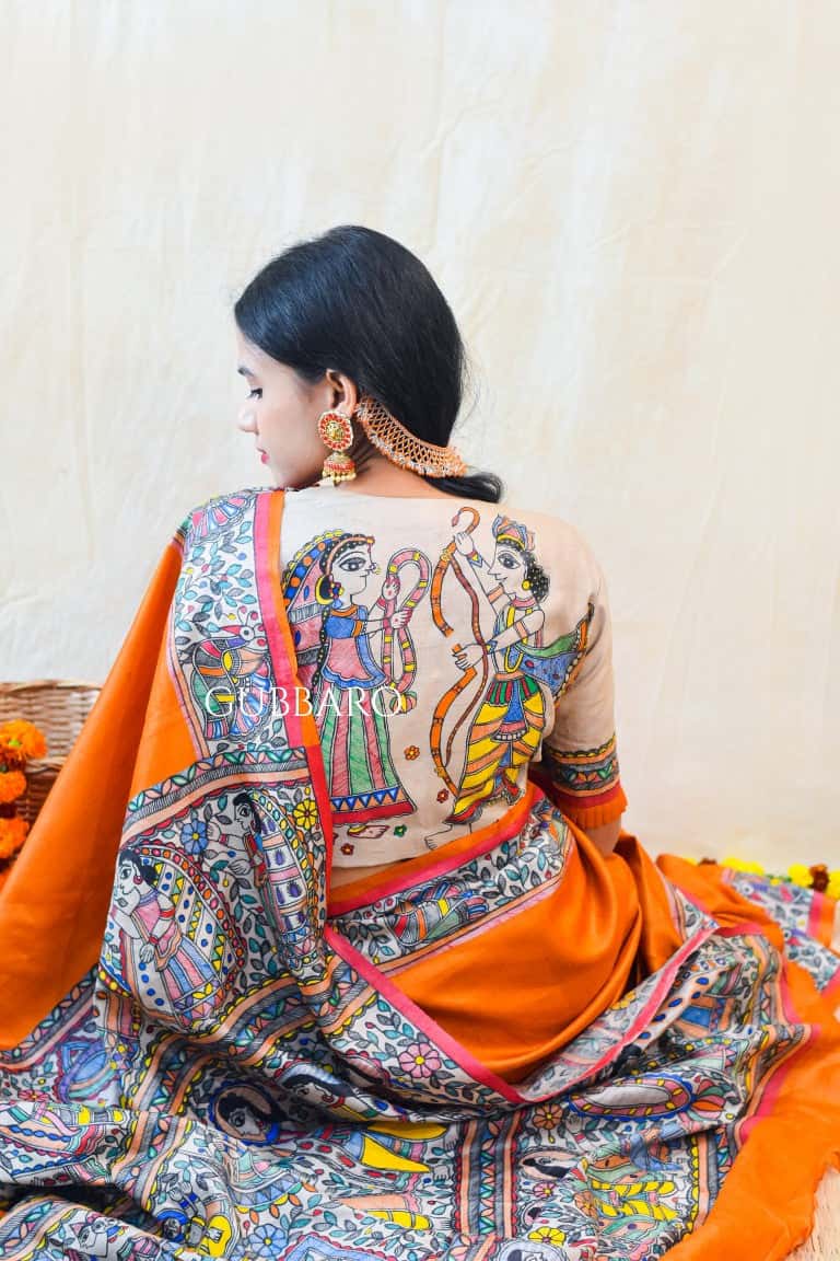 'SITA RAM' Handpainted Madhubani Tussar Silk Blouse