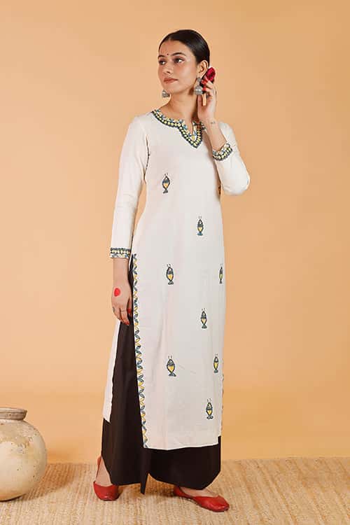 'Surmai' Handpainted Madhubani Cotton Kurta