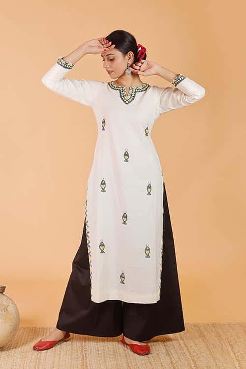 'Surmai' Handpainted Madhubani Cotton Silk Palazzo