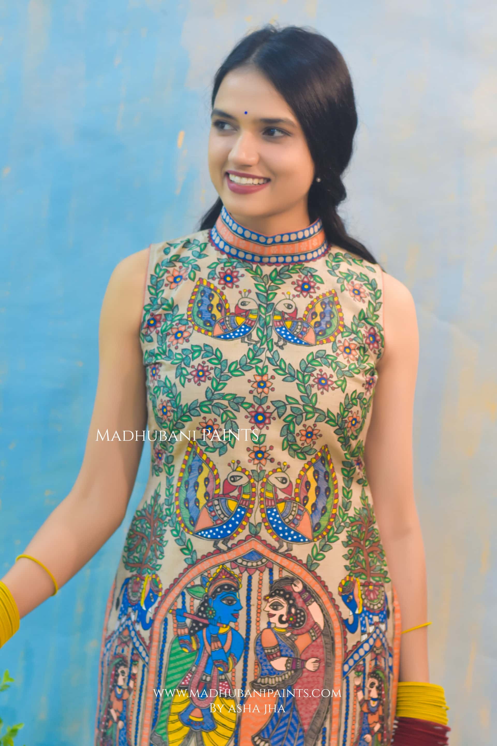 Radha Krishna Milan Handpainted Madhubani Tussar Silk Kurta