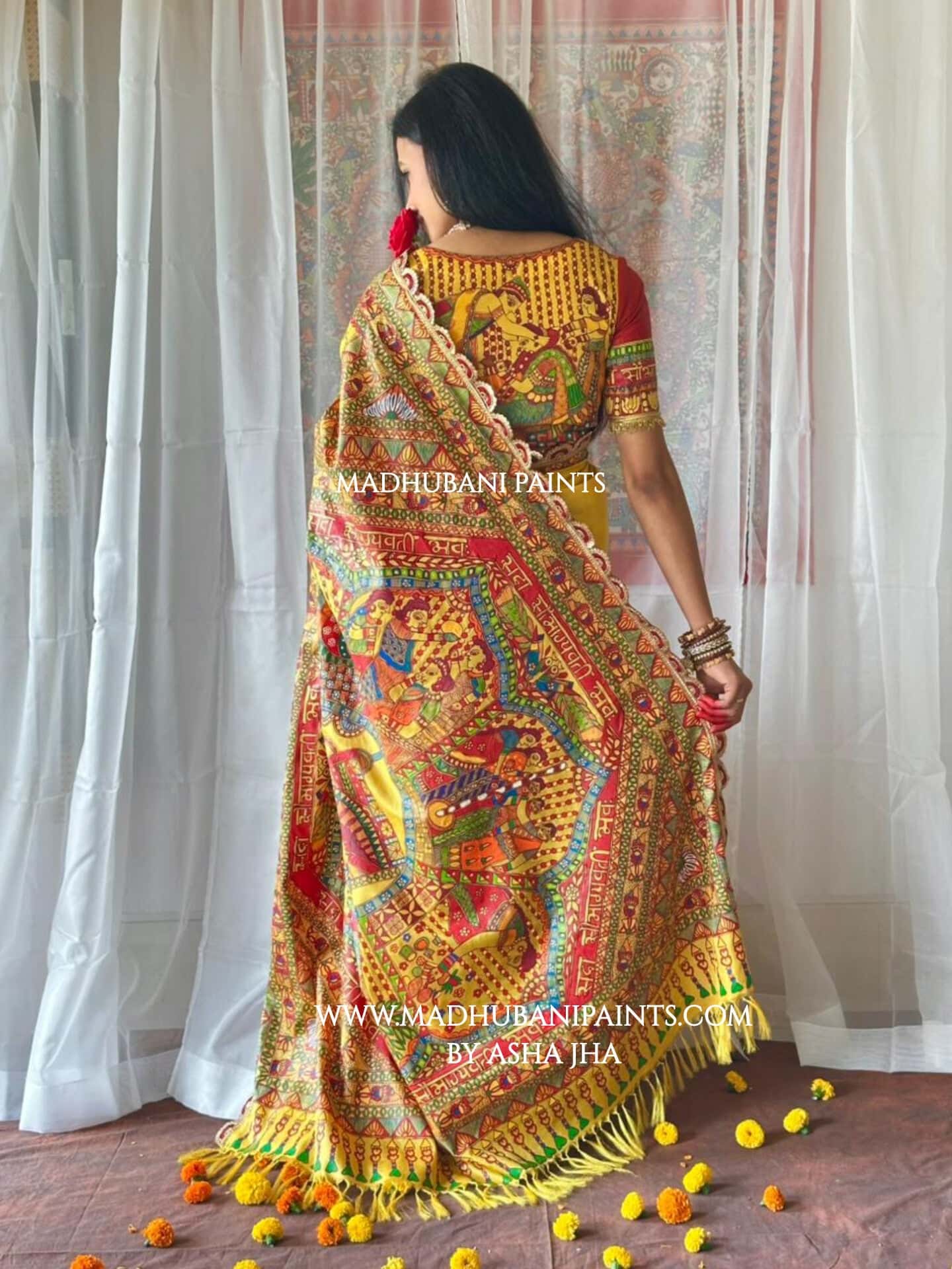 MITHILA WEDDING Hand-painted Madhubani Tussar Silk Saree
