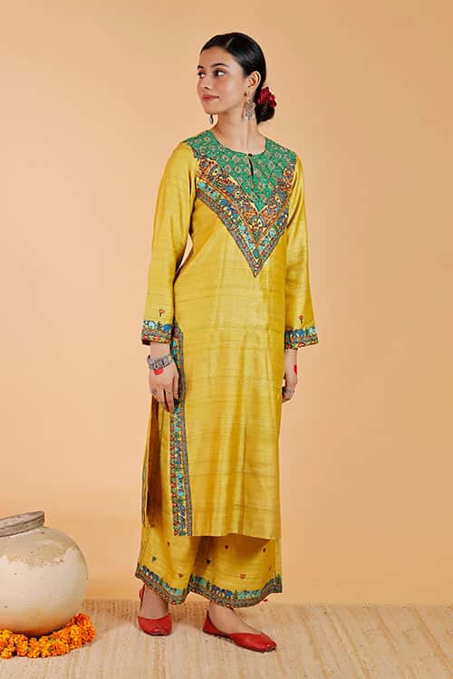 'Gajanand Mayur' Handpainted Madhubani Tussar SIlk Kurta