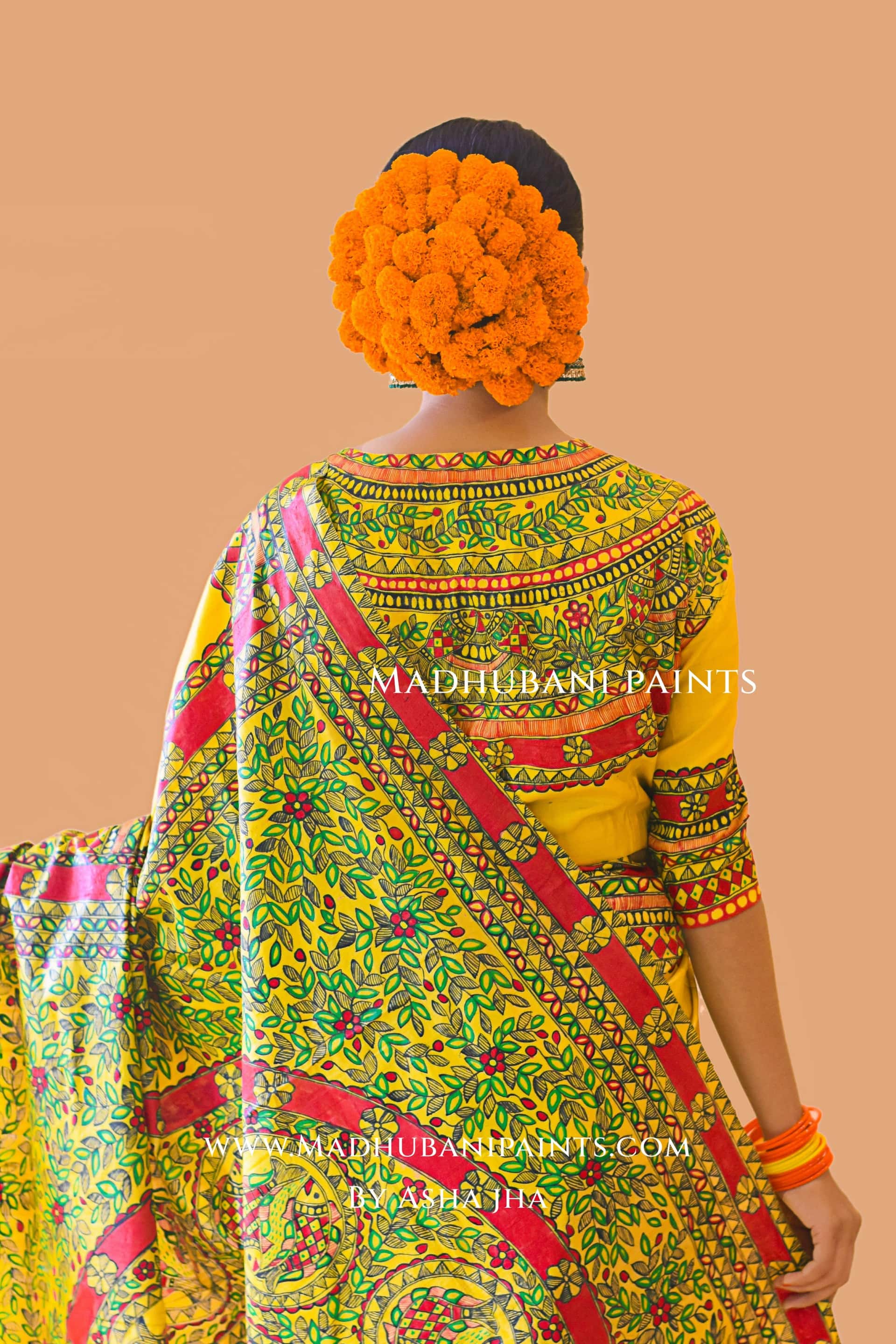 MATSYA SANGAM Hand-painted Madhubani Tussar Silk Saree Blouse Set