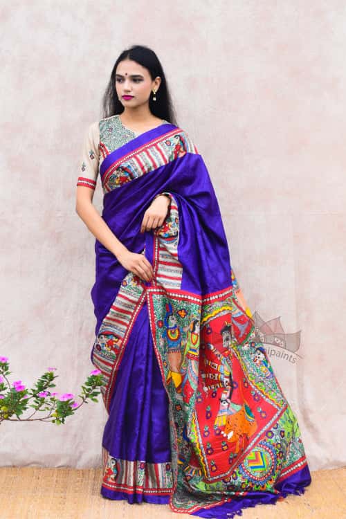 'DEVI' Handpainted Madhubani Tussar Silk Saree