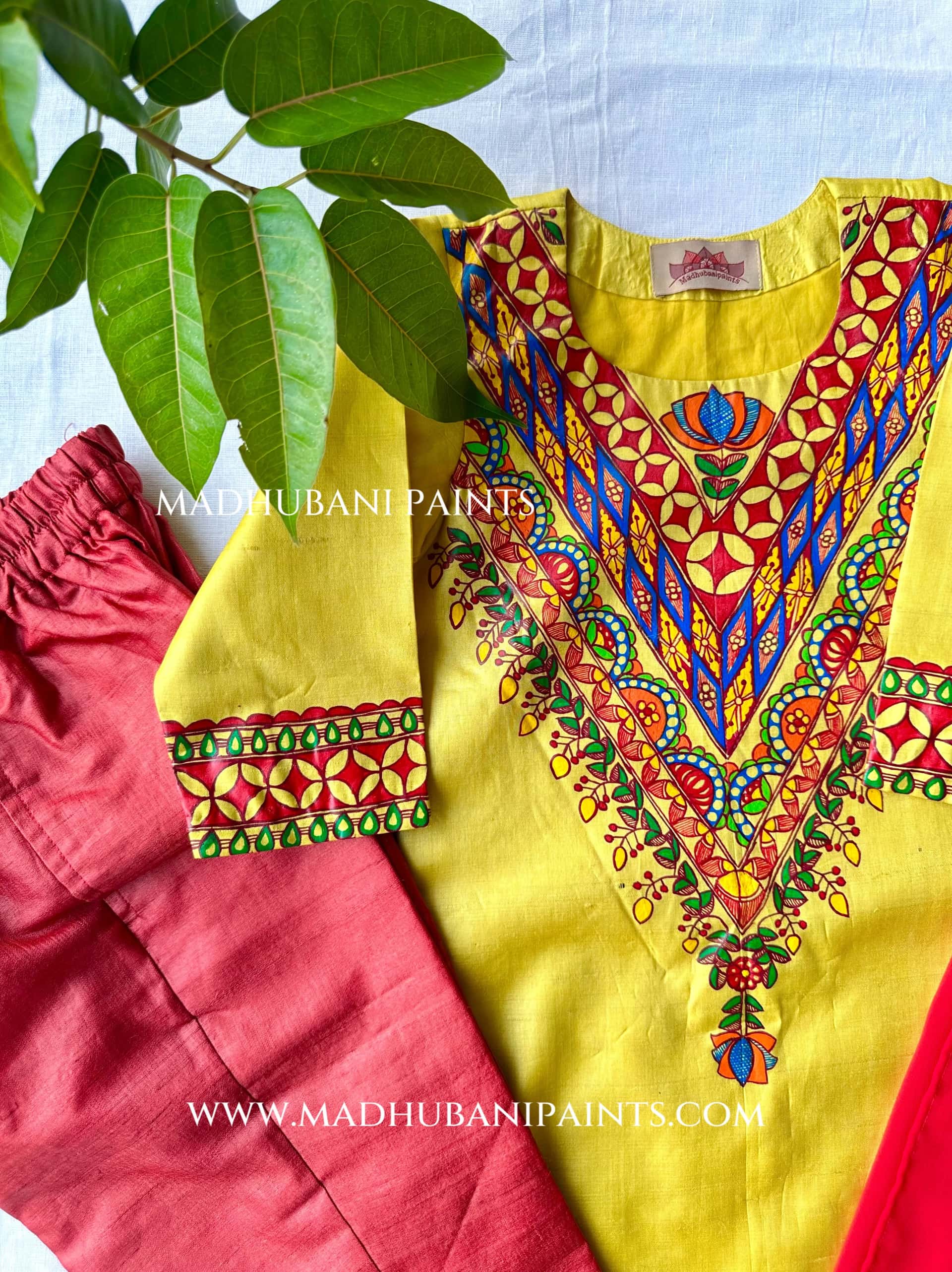 UPNAYAN Hand-painted Handloom Kids Tussar Silk Kurta pant dupatta set upto 6 years)