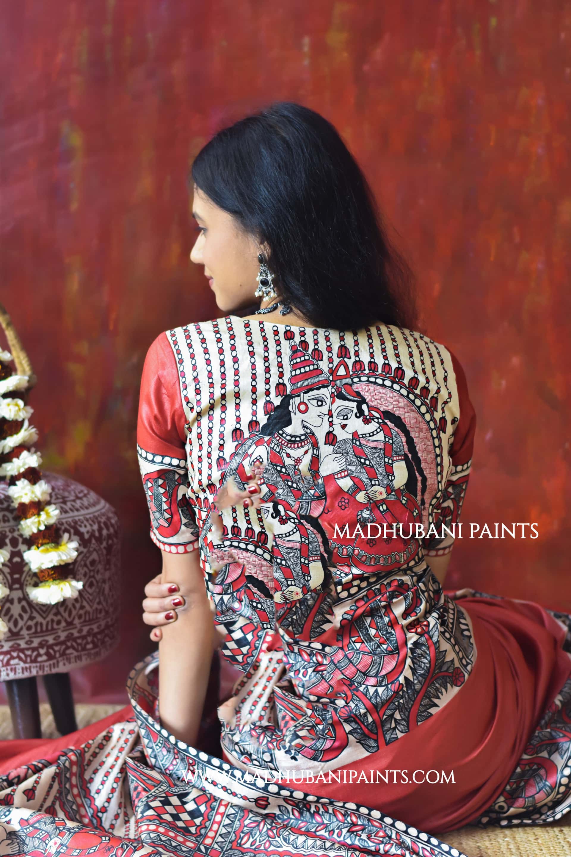 RED BENGALI WEDDING Hand-painted Madhubani Tussar Silk Blouse