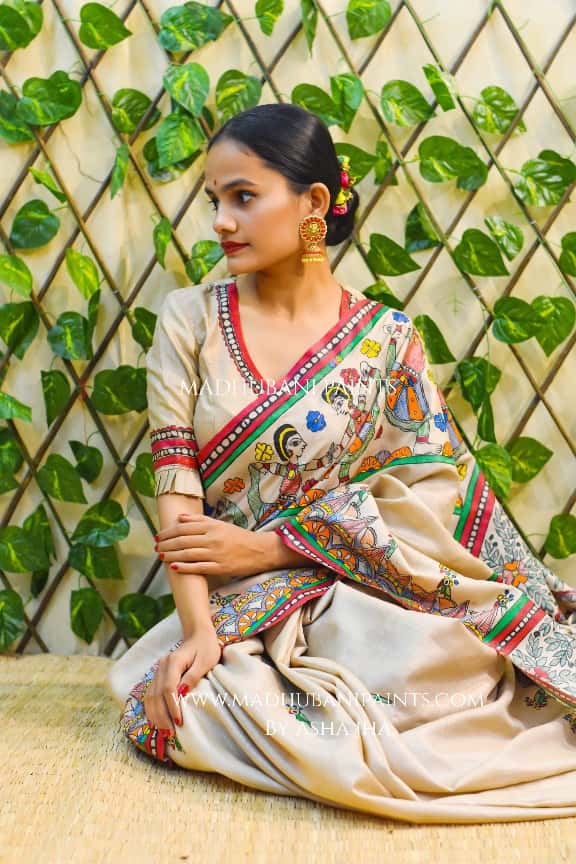 NANDGOPALA RADHA' Handpainted Madhubani Tussar Silk Blouse