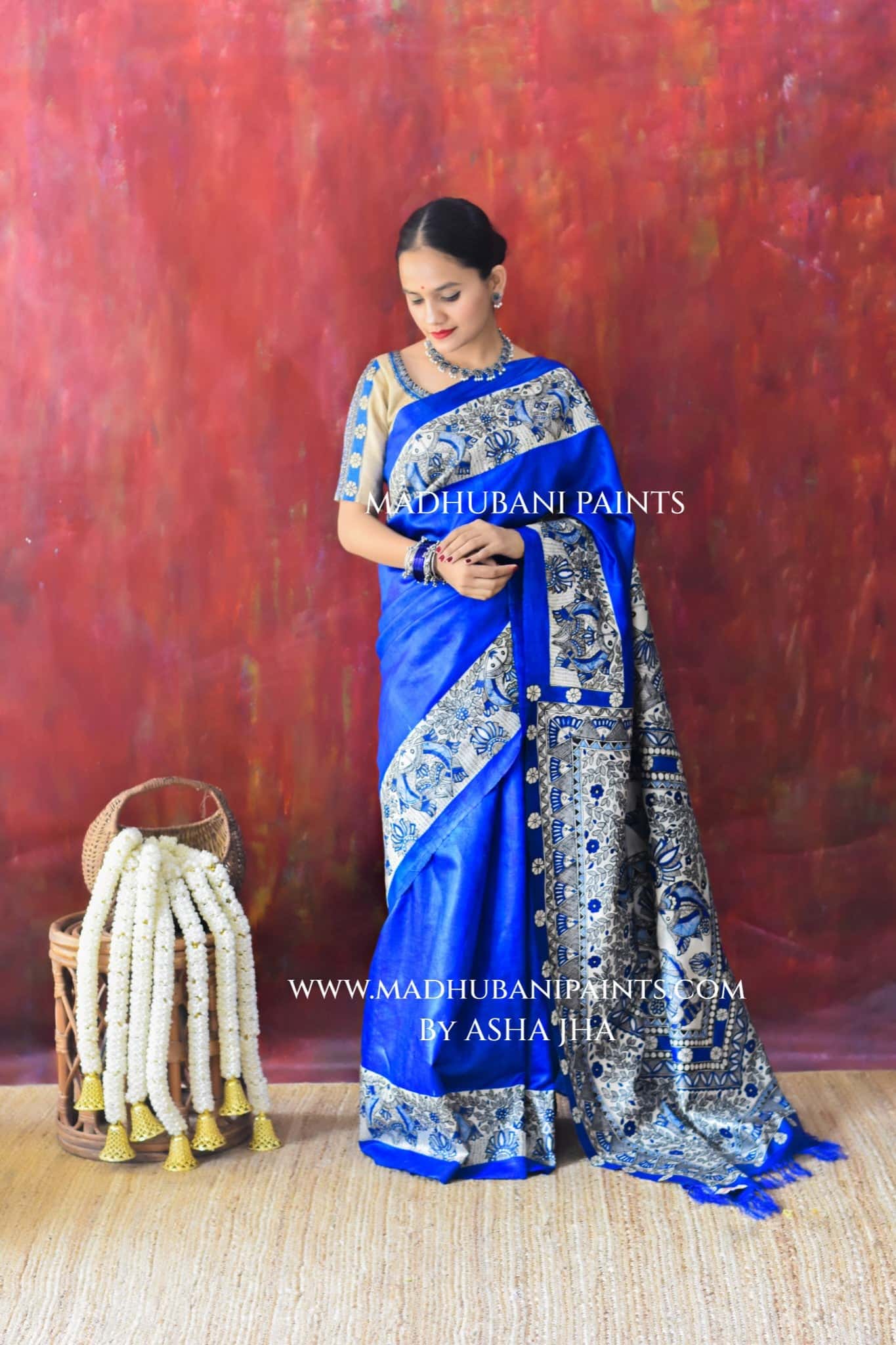 'SAUNDARYA' Hand-Painted Madhubani Tussar Silk Saree