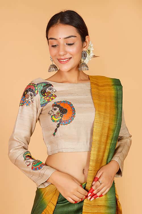 'Gopiyaan' Handpainted Madhubani  Tussar Silk Blouse