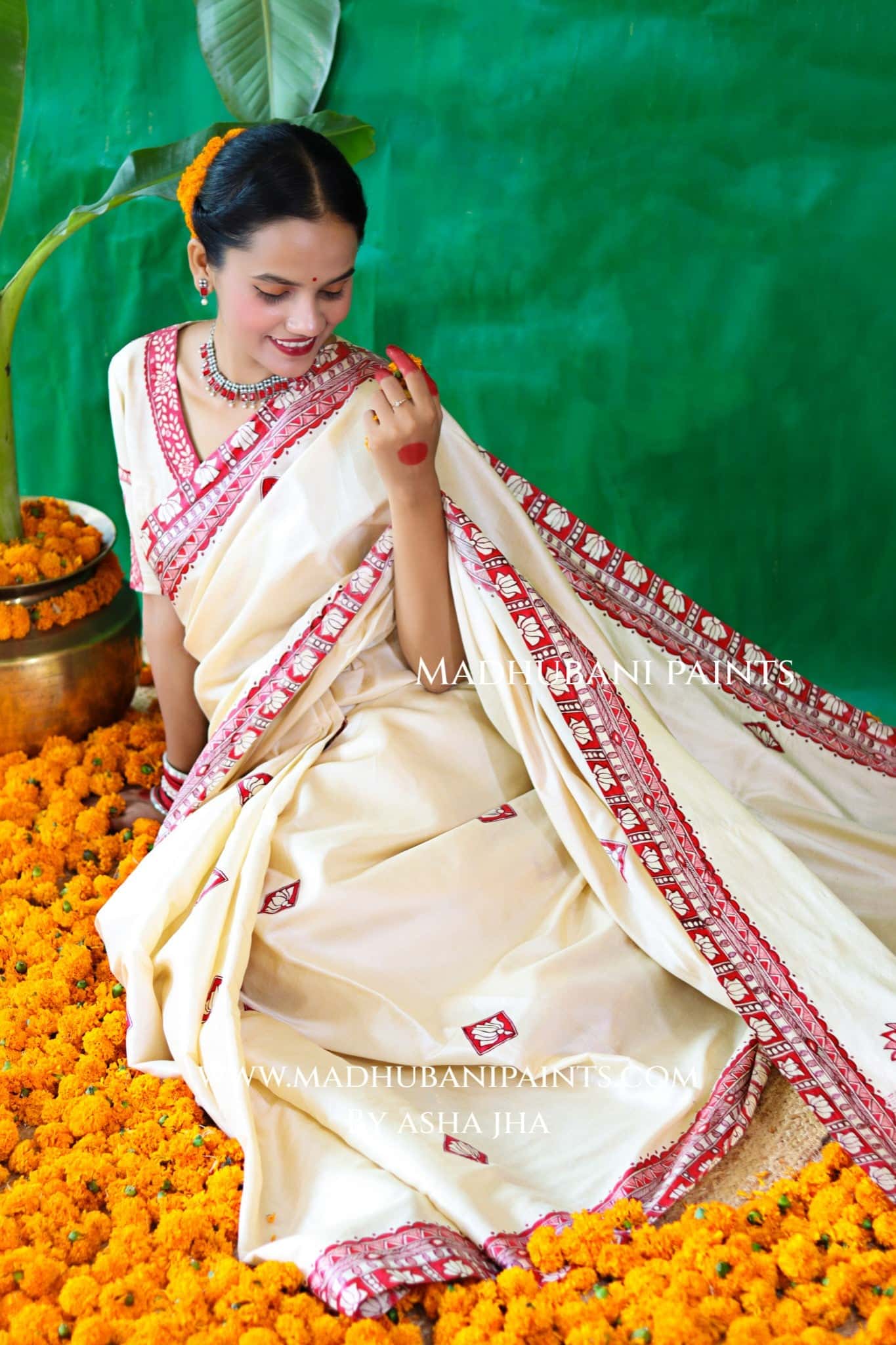 KAMALAKSHI Chhath Puja Handpainted Madhubani Tussar Silk Saree