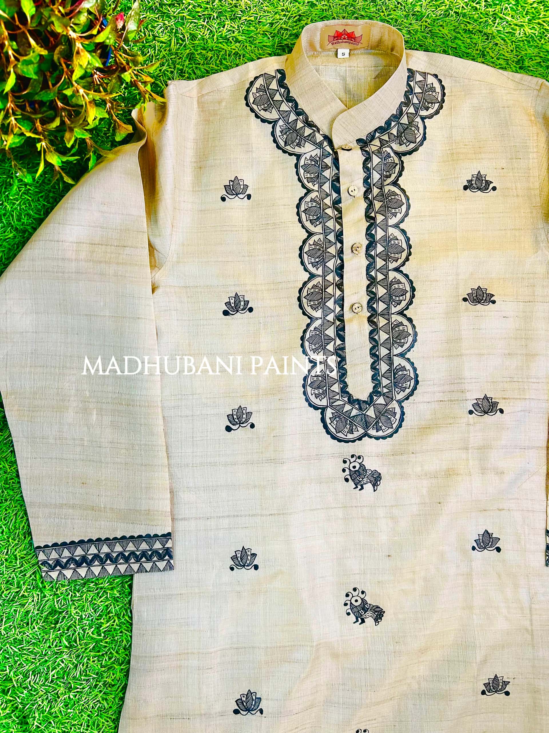 PANKHI Hand-painted Madhubani Men's Tussar Silk Kurta