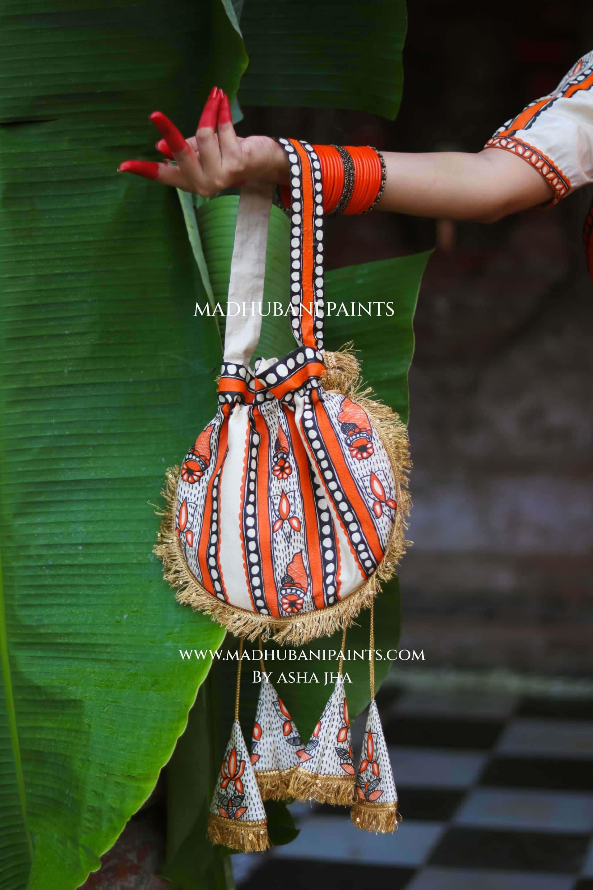 KESARIYA NAINTARA Handpainted Tussar Silk Madhubani Potli