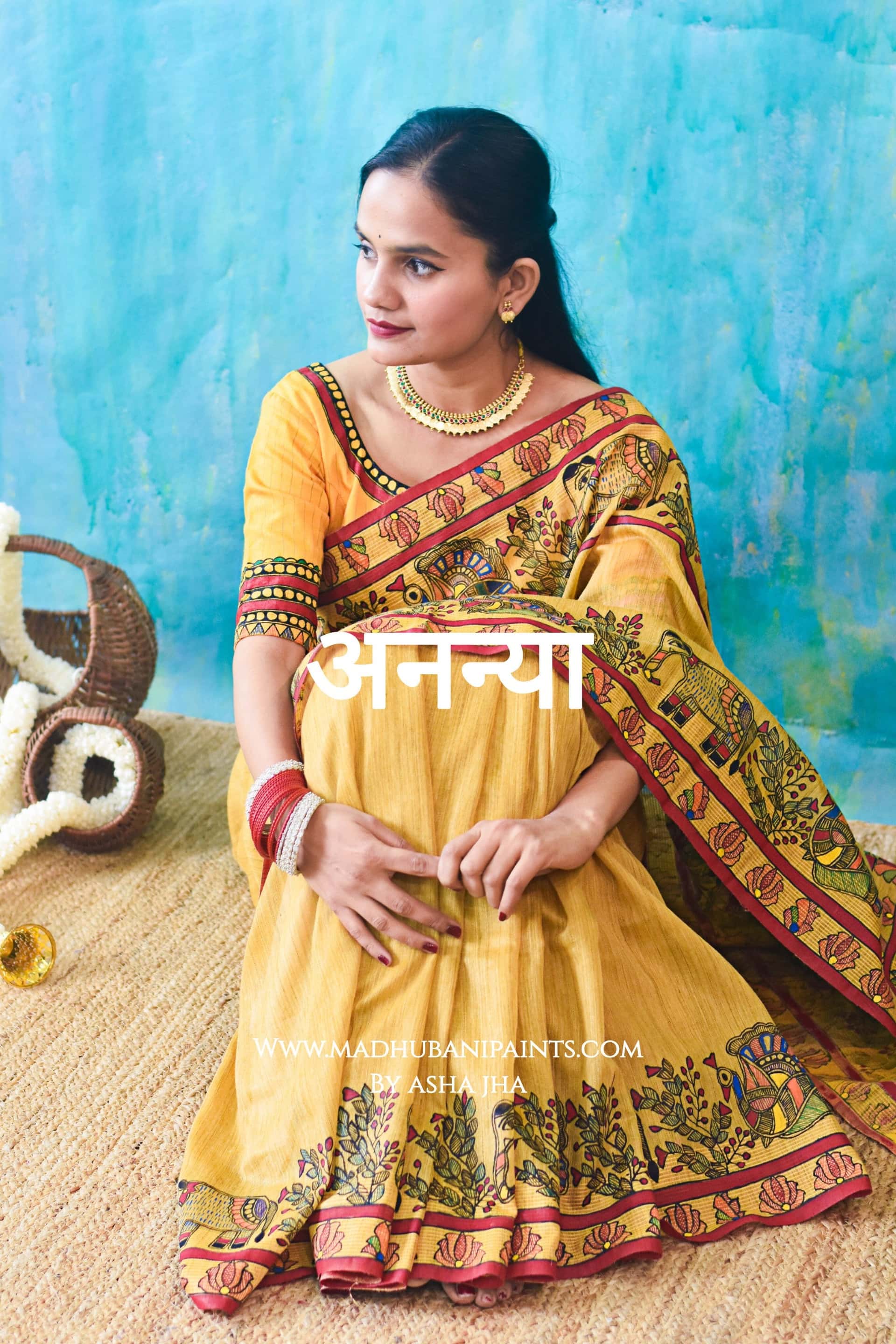 ANANYA Handpainted Madhubani Chanderi Saree Blouse Set