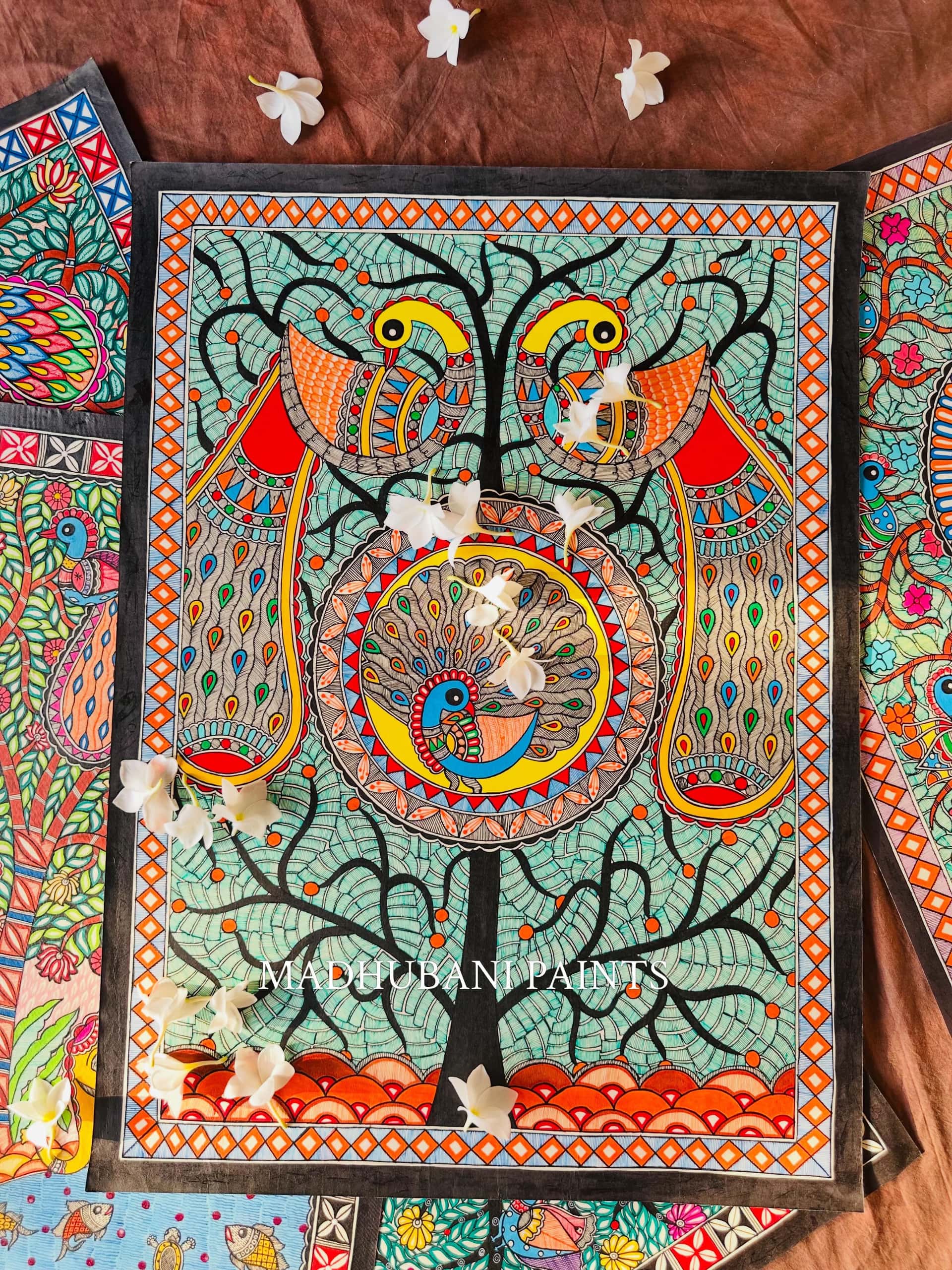The Peacock of Mithila Mithila Wall Hanging