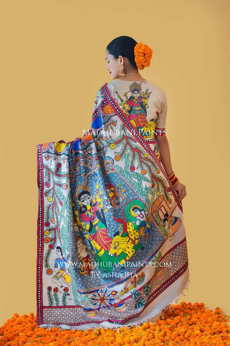 'SHAKTI' Handpainted Madhubani Tussar Silk Saree