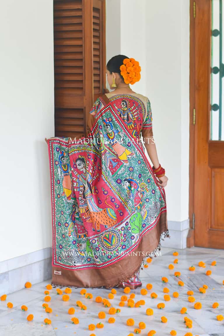 SHAMBHAVI Handpainted Madhubani Tussar Silk Saree
