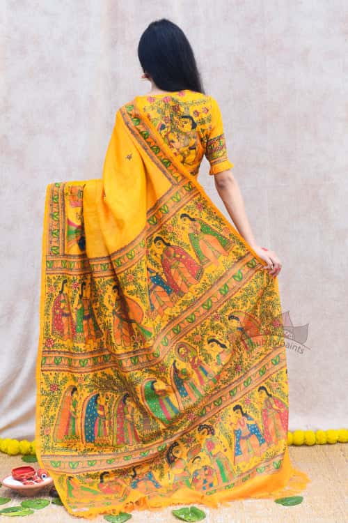 'VIVAH' Handpainted Madhubani Tussar Silk Saree Blouse Set