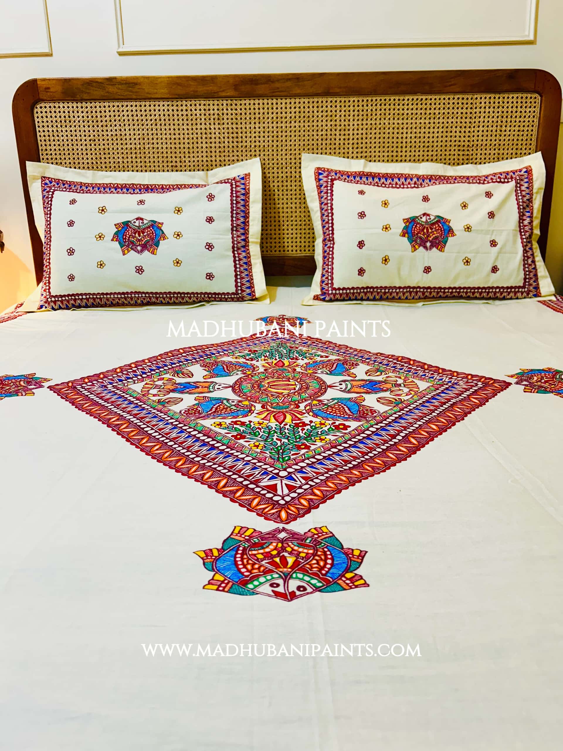 MATSYA JAAL Hand-painted Bedsheet With Pillow Cover