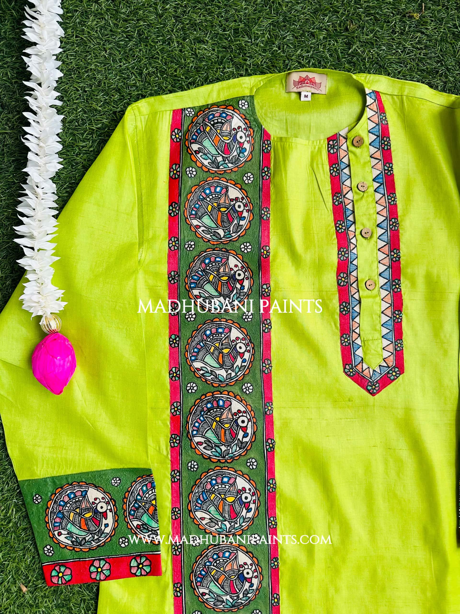 Morni Baagh Hand-painted  Madhubani Men's Tussar Silk Kurta