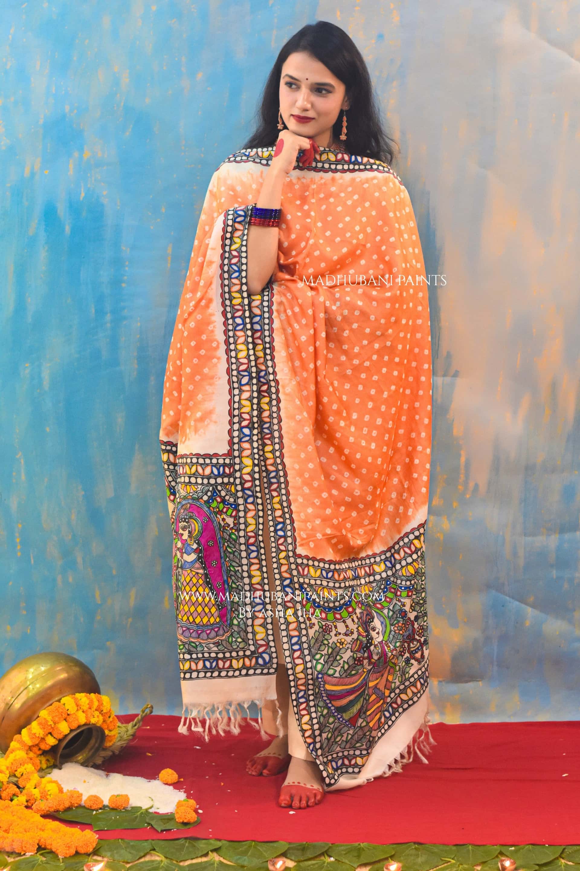 NARANGI SWAYAMBAR Bandhini Dupatta