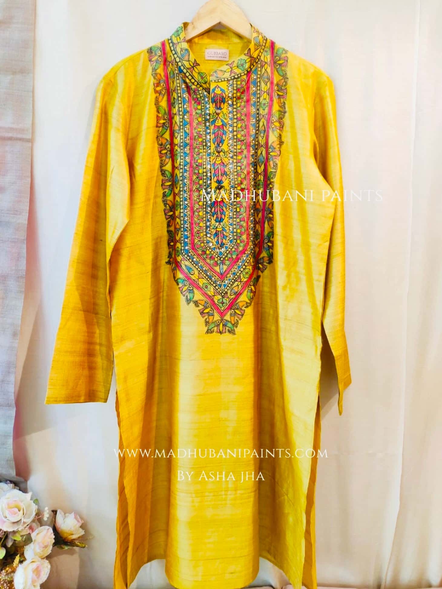 Surmai Kamal Hand-painted  Madhubani Men's Tussar Silk Kurta
