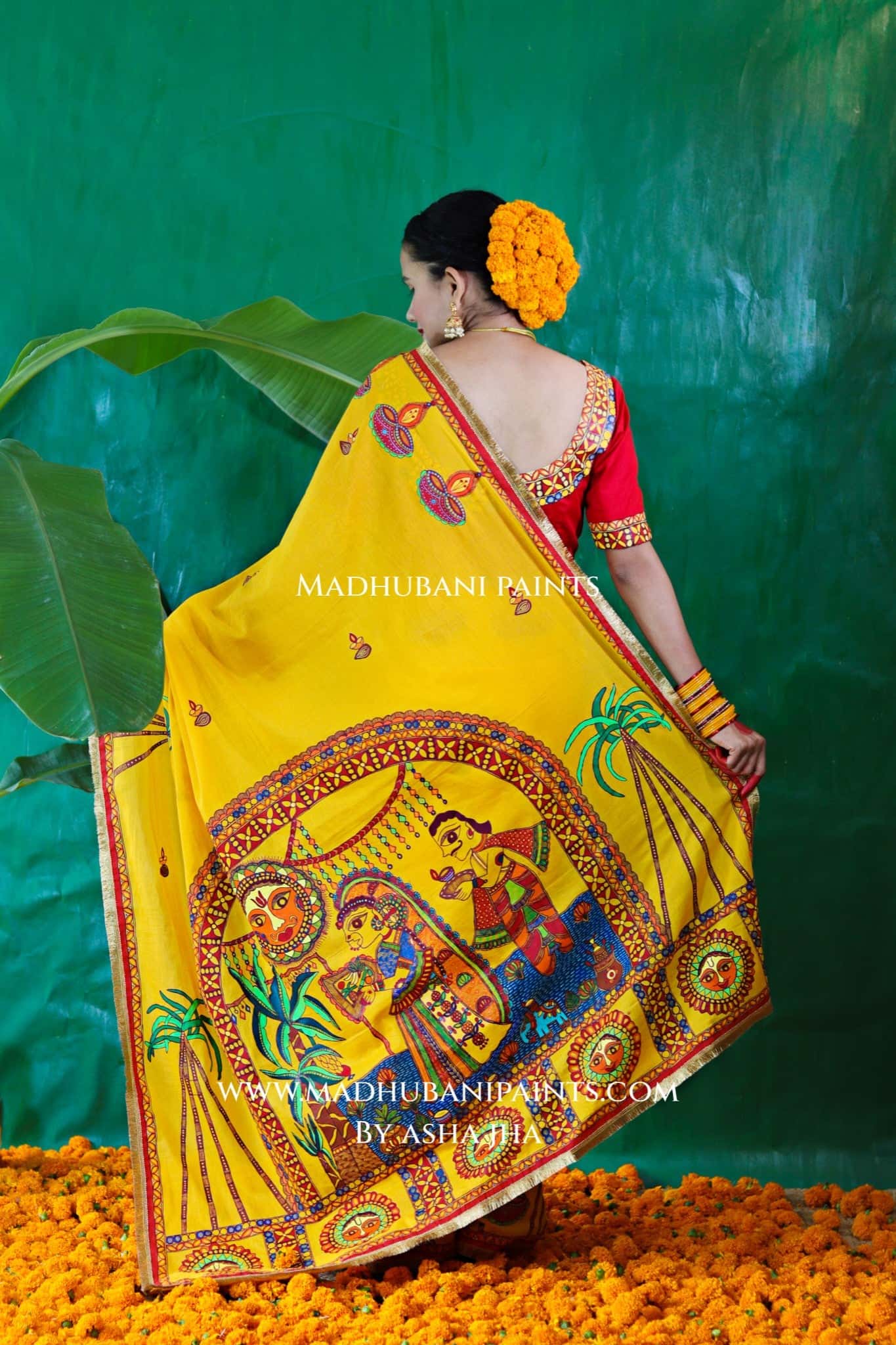 CHHATH PARV Hand painted Madhubani Cotton Saree
