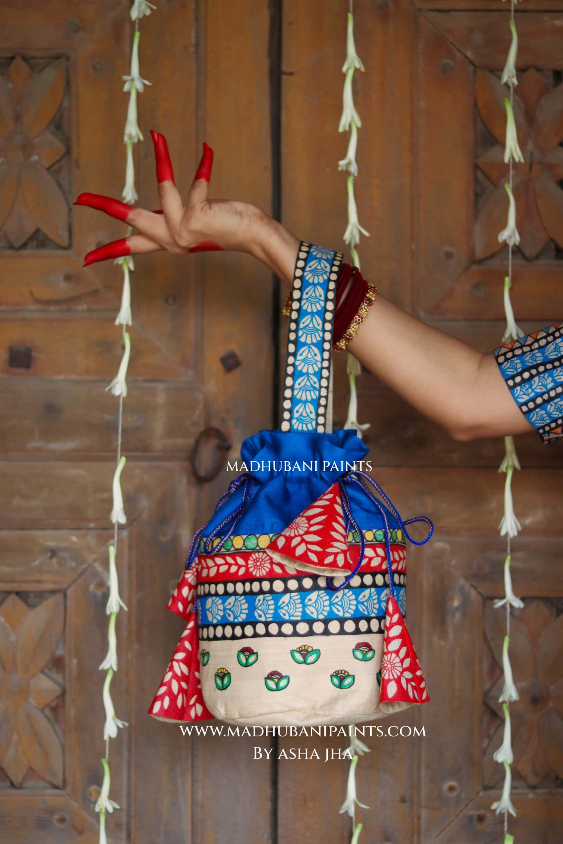 KAMAKHYA Handpainted Tussar Silk Madhubani Potli