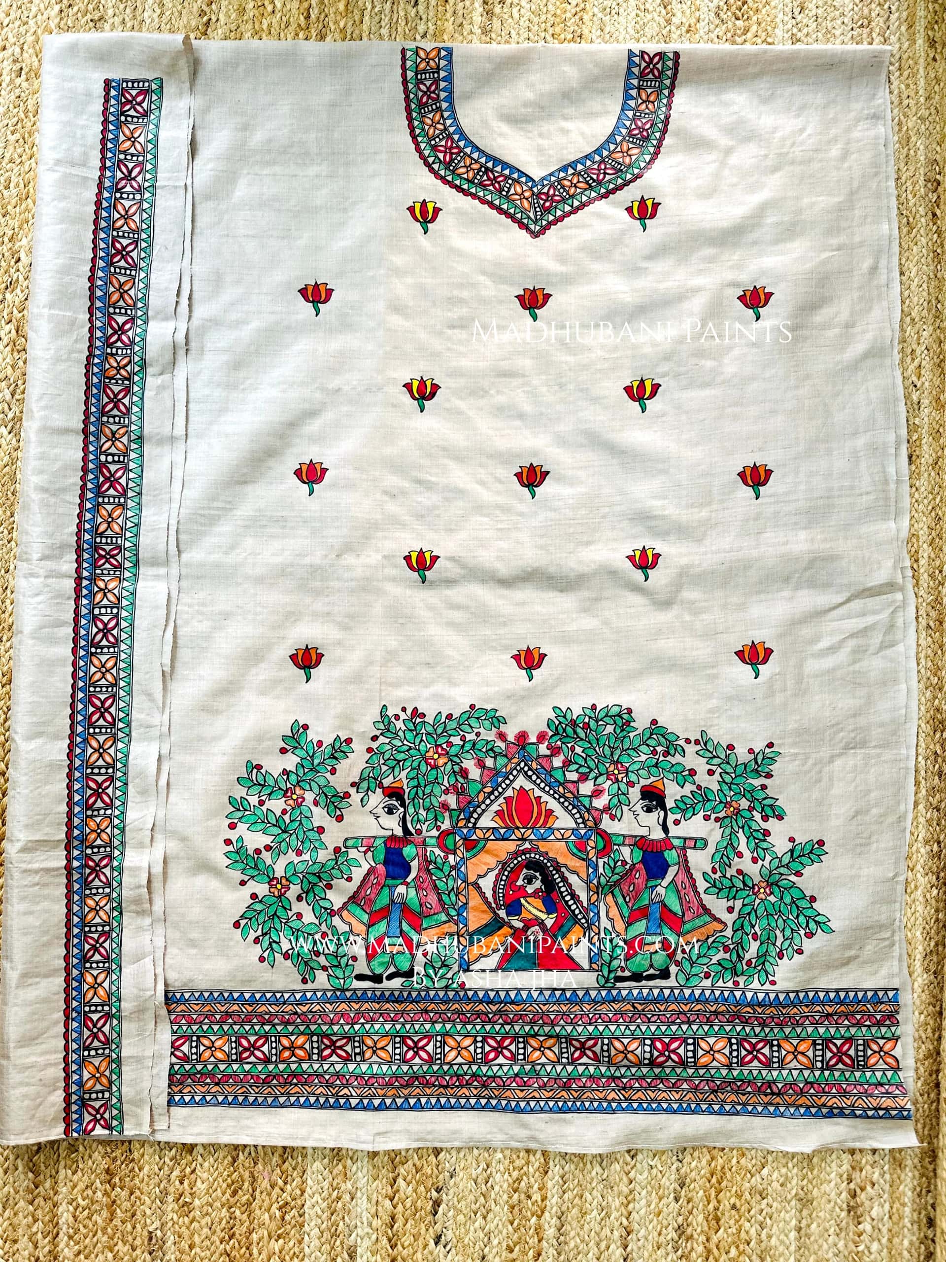 Doli Hand-painted Madhubani Painting Tussar Silk Unstitched  Kurta