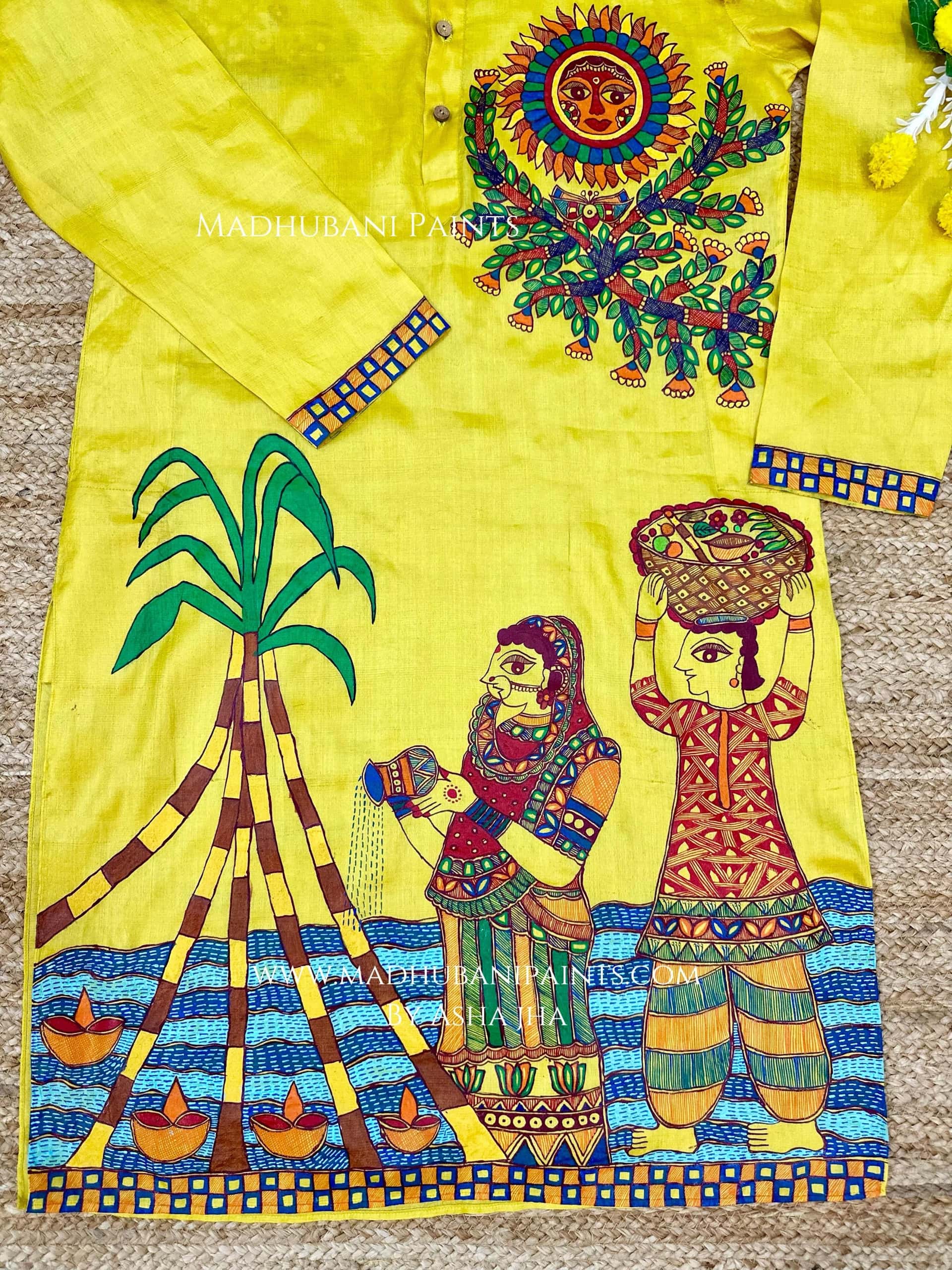 Chhath Puja Hand-painted  Madhubani Men's Tussar Silk Kurta