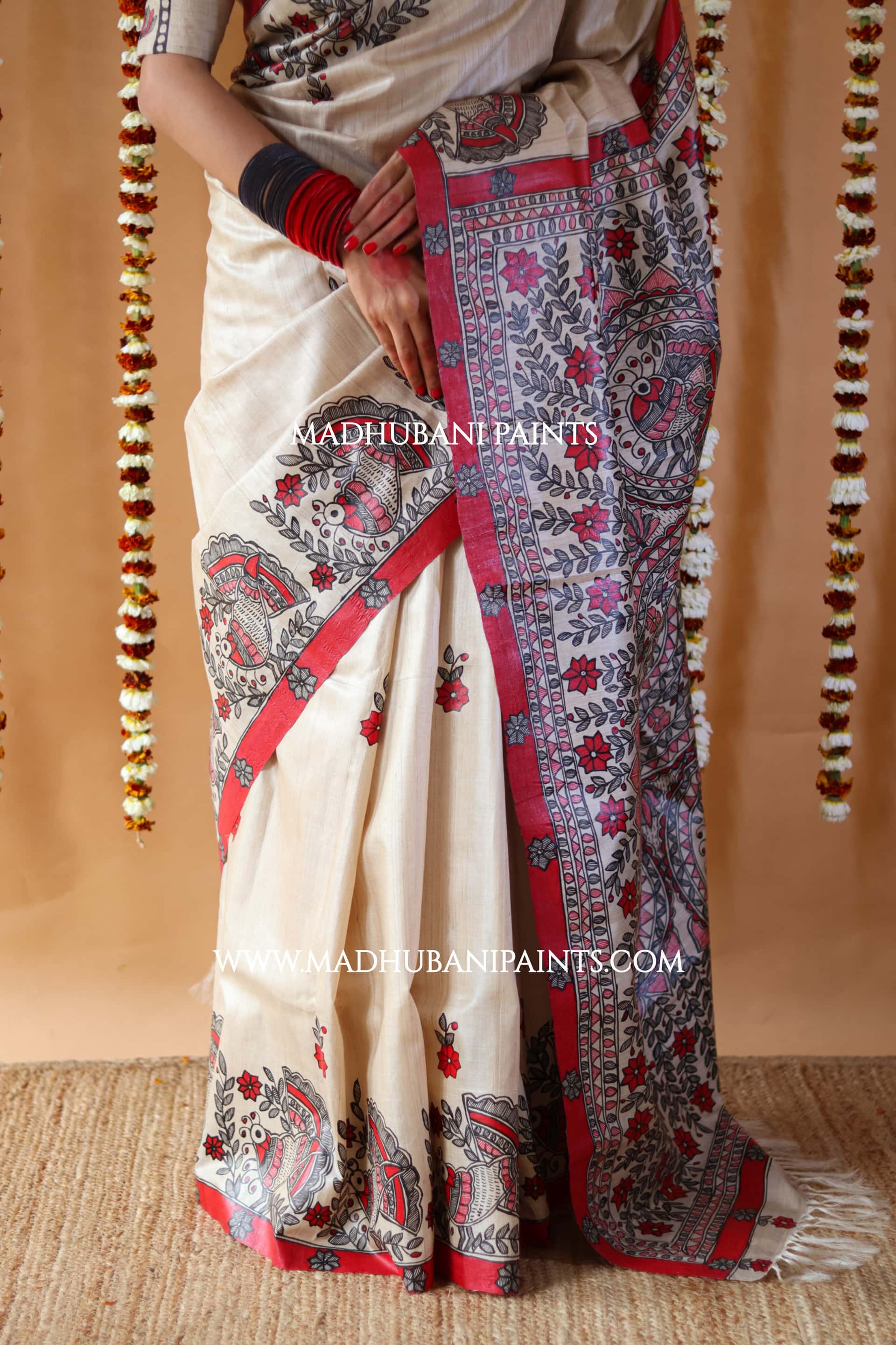 'MORNI' Handpainted Madhubani Tussar Silk Saree