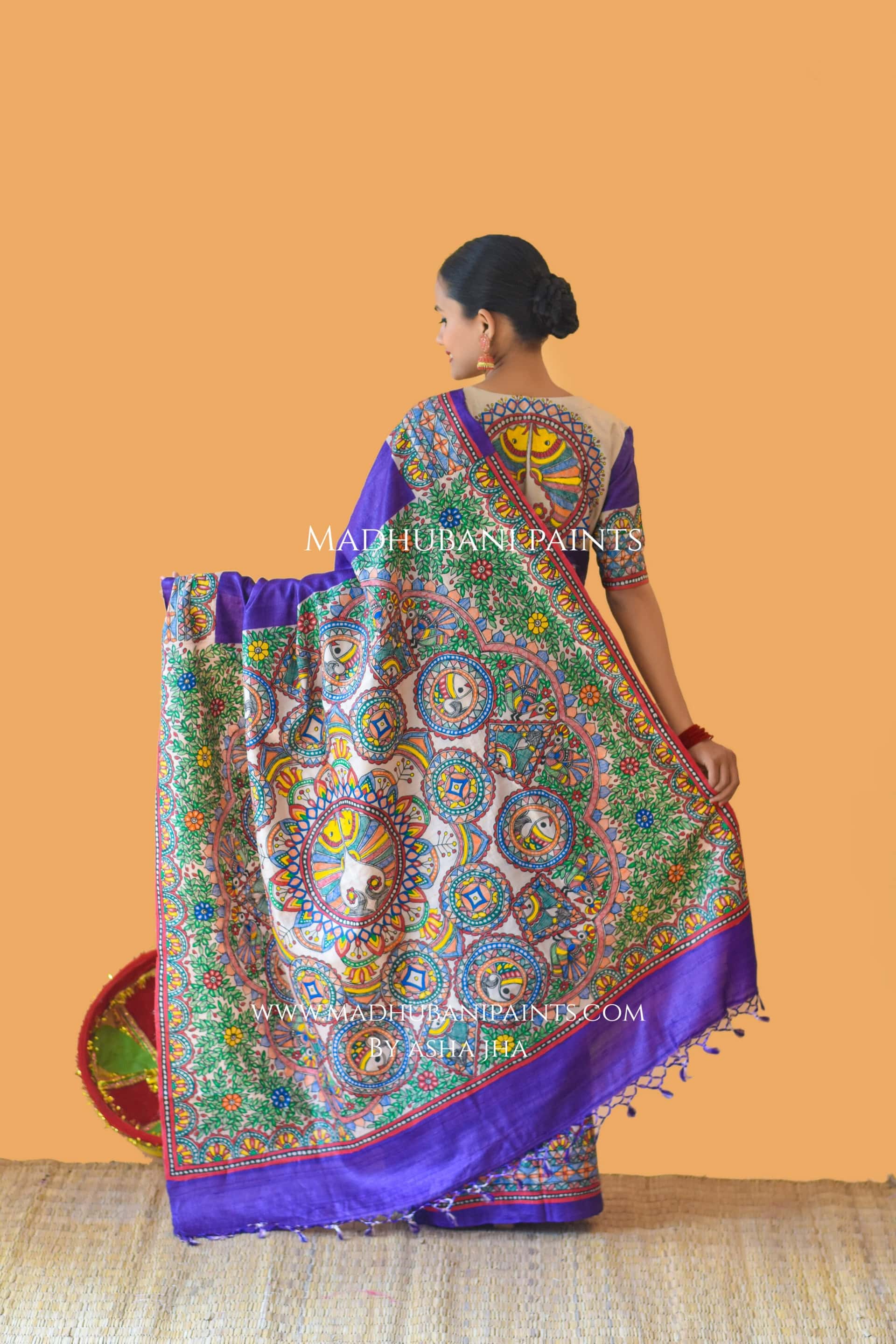 'MANOHARA' Tussar Silk Hand-Painted Madhubani Saree