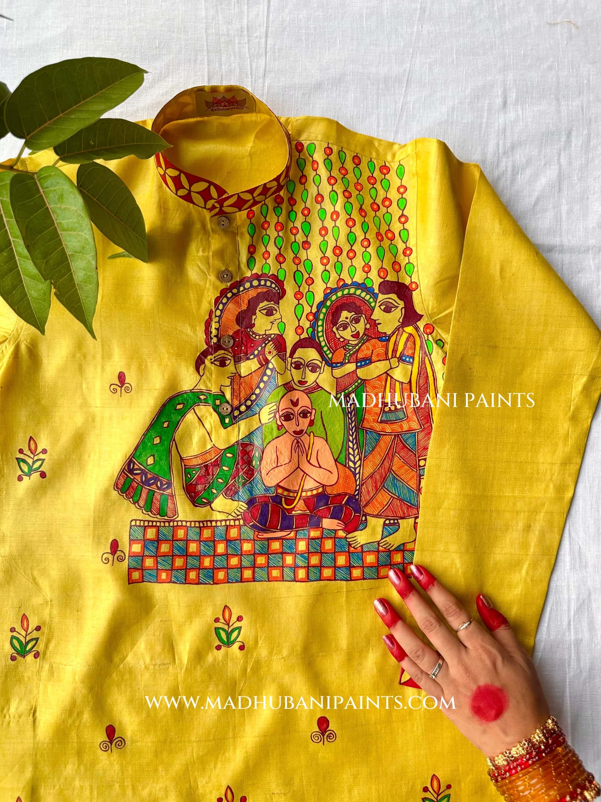 UPNAYAN Hand-painted Handloom Men's Tussar Silk Kurta
