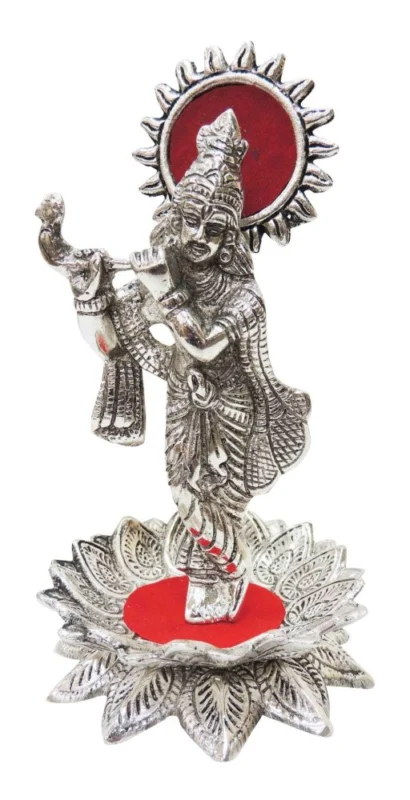 Krishna Ji with Flute Idol in Aluminium, 6.5 inch, design AS200-S – for Home Mandir
