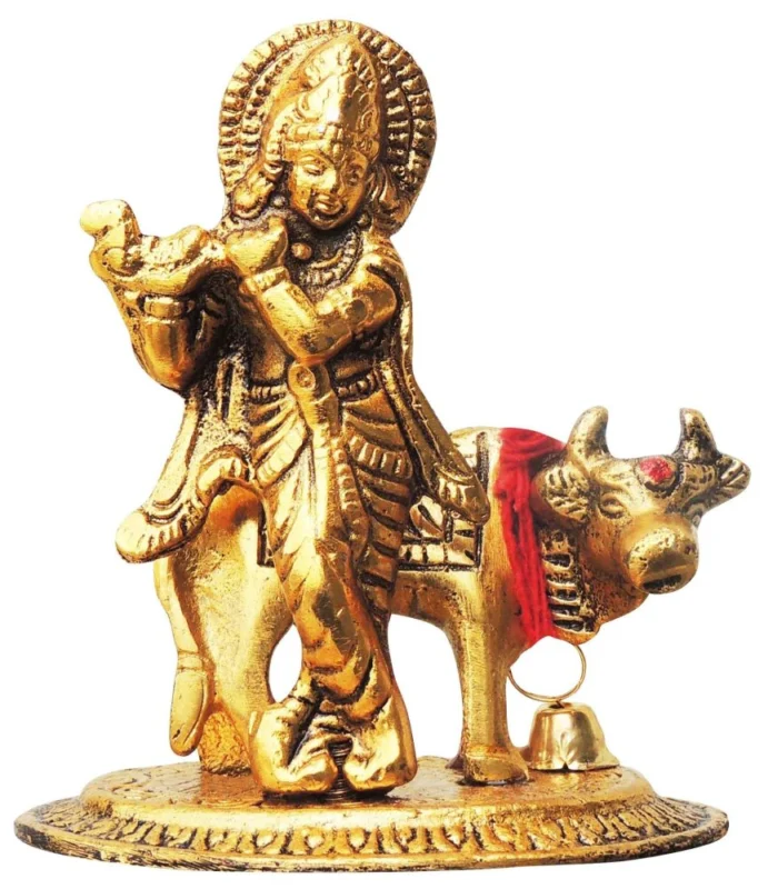 Krishna Ji with Flute Idol in Aluminium (Krishan Oval), 3.7 inch – for Desk and Car