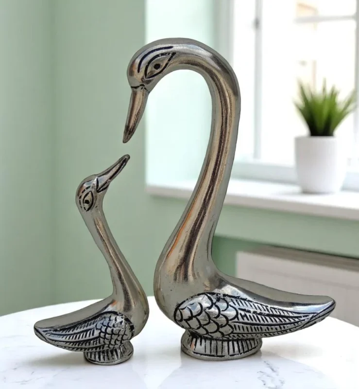 Aluminium Duck Showpiece Pair, 8.5 inch, design AS225-S – for Table Décor