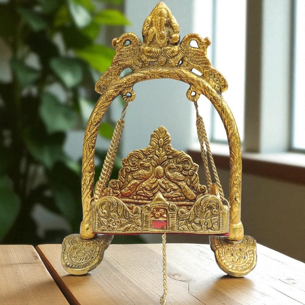 Laddu Gopal Jhula Idol in Aluminium, on Jhula (Ganesh Meharav), 11 inch, Vedikcraft Moradabad
