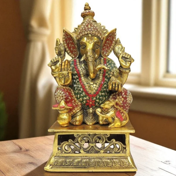 Ganesh Ji Idol in Aluminium, with Chowki, 18 inch, Vedikcraft Moradabad