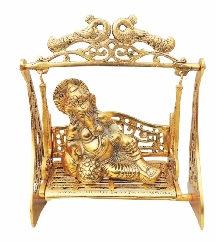 Ganesh Ji Idol in Aluminium, on Jhula, 10 inch