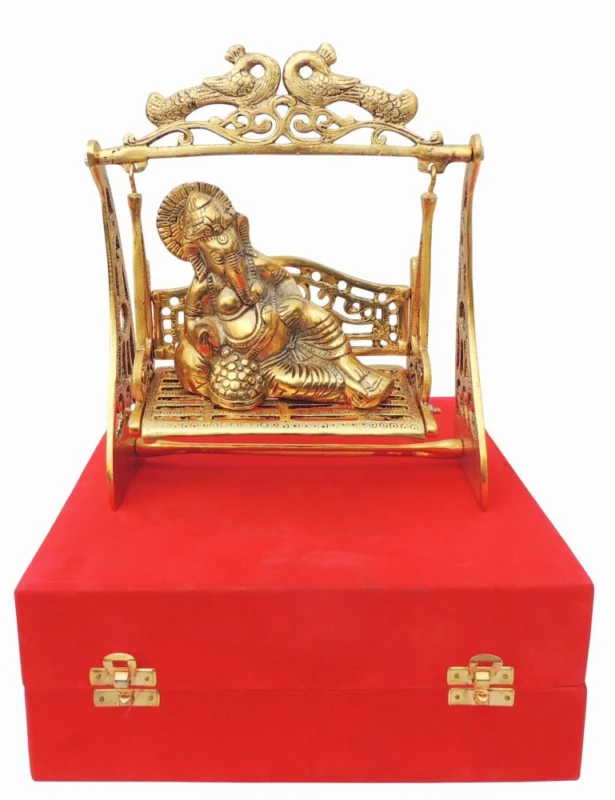 Ganesh Ji Idol in Aluminium, on Jhula, 10 inch