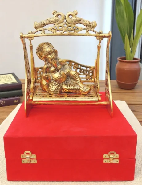 Ganesh Ji Idol in Aluminium, on Jhula, 10 inch, Vedikcraft Moradabad
